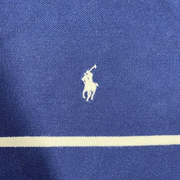 VTG Polo Ralph Lauren Golf Shirt Men's 2XL Blue Striped Performance Short Sleeve - Picture 2 of 6